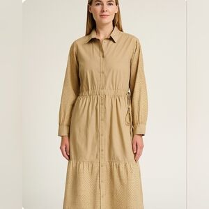 Skall Studio Lucca Organic Cotton Tan   Eyelet Shirt Dress EU 32/ US Medium